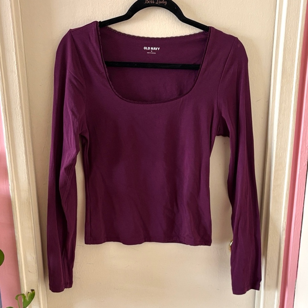 Old Navy Purple Fitted Long Sleeve Top with Square Neckline